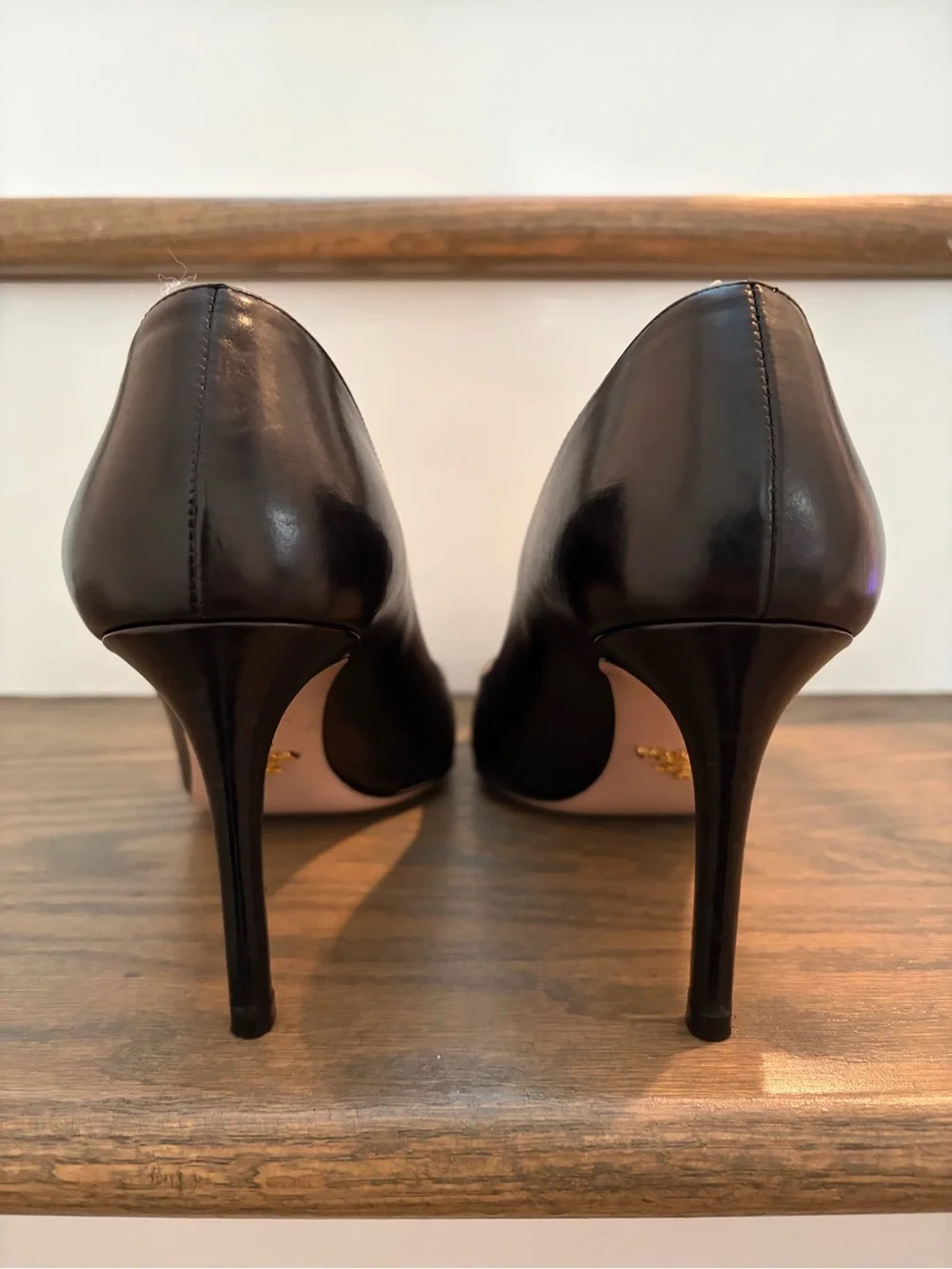 Prada Black Leather Pointed-Toe Stiletto Pumps, 85mm, Size 38